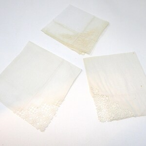 Vintage Hanky Hankies lot of 3 Ecru Lace Handkerchiefs Handkerchief