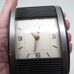 Vintage Westclox Travel Alarm Roll Top Folding Stand Westclox Travel Alarm Clock Wind Up Slide Flip Art Deco Mid Century 1950s  Works great