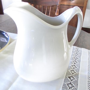Antique Ironstone Pitcher White Ironstone Tepco USA Primitive Farmhouse Rustic Vase Jug  Handle Kitchenware Vintage Large Ironstone Pitcher
