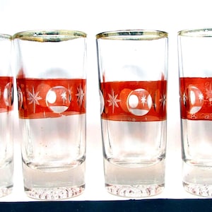 Juego de vasos de chupito vintage Ruby Flash, Moon and Star Barware