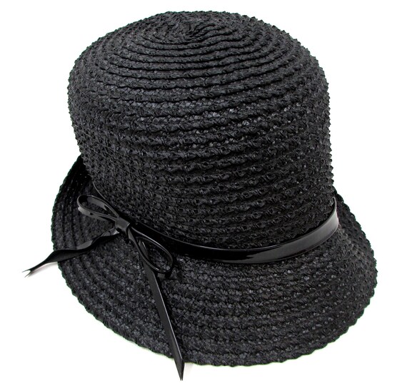 Vintage 1960s Black Straw Women Hat ?Vintage 1960s Ladies Fancy Black Straw Hat Lace Great  main image 2