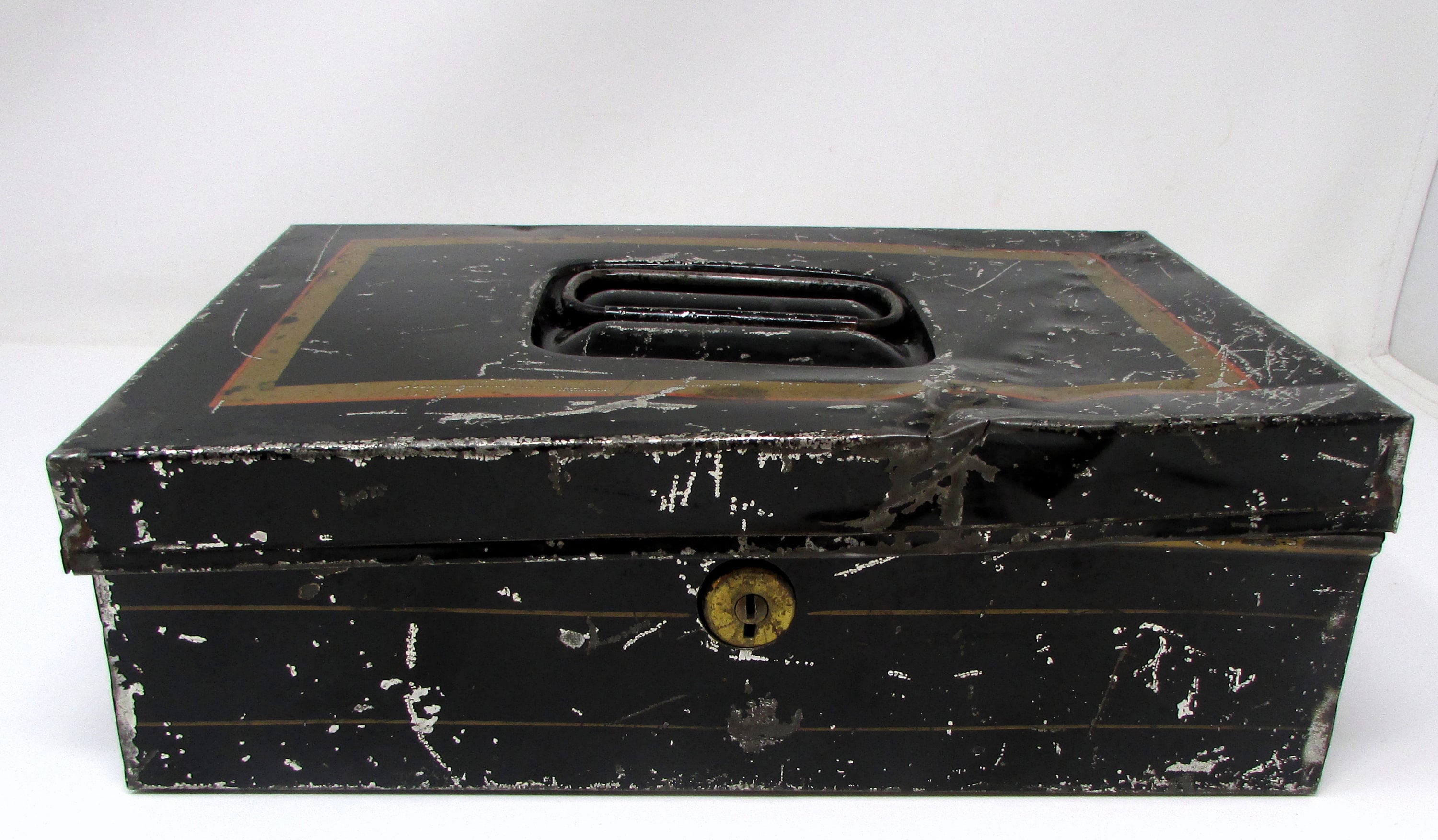 Vintage Black Metal Cash Box: Rustic Storage Tin With Gold Trim - Etsy