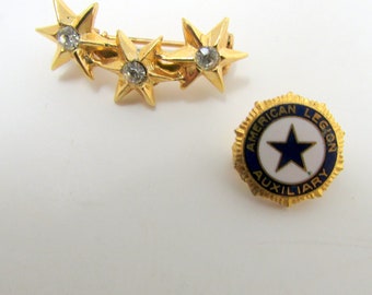 Pair of Fraternal Pins Brooches American Legion Auxillary and Eastern Star Fraternal Order Vintage