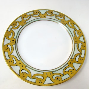 Vintage Haviland France Arts & Crafts Gold and Green Hand Painted Motif Plate Limoges France Plate Gorgeous image 5