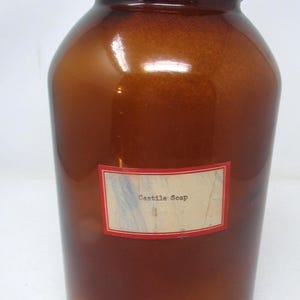 Antique Brown Glass Bottle Jar Tall Brown Apothecary Bottle, Vintage Brown Glass, Vase, 10 inches Large Half full of Powdered Castile Soap