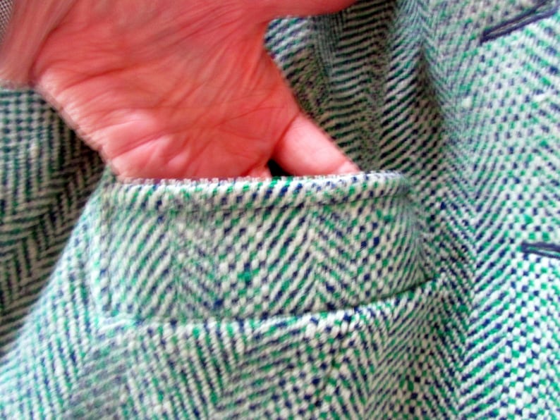 Vintage Pendleton Wool Tweed Jacket 1950s 1960s Blue Green Herringbone Blazer Tailored Virgin Wool Small Medium