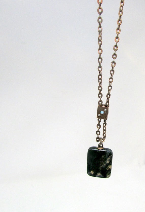 Vintage Moss Agate Necklace With Slide Green Moss… - image 1