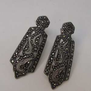 Vintage Marcasite Dangle Earrings Sterling Pierced Earrings Art Deco Gorgeous image 3