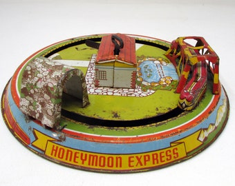 Vintage Marx Windup Tin Toy Train Honeymoon Express Antique Toy Metal Wind up Toy