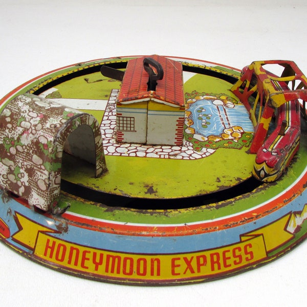 Vintage Marx Windup Tin Toy Train Honeymoon Express Antique Toy Metal Wind up Toy