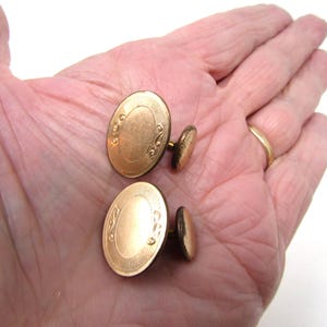 Vintage Art Deco Cufflinks Bean Back Cuff links with Etched Design Gold Filled