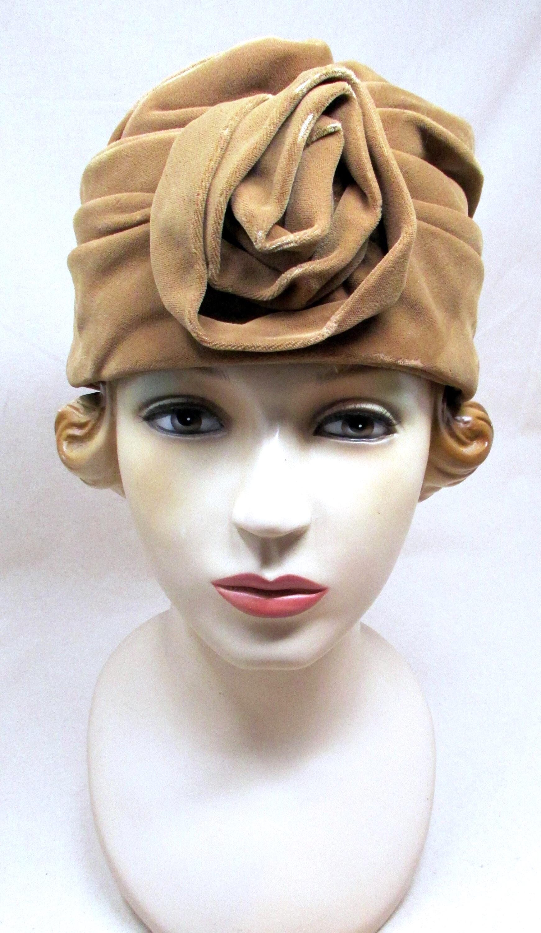 Vintage Velvet Turban or Cloche Style Hat Really Cute Big Velvet Rose Avant Garde 1940s