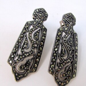 Vintage Marcasite Dangle Earrings Sterling Pierced Earrings Art Deco Gorgeous image 2