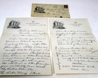 Two Antique Handwritten Letters Benjamin Franklin Stationary 1938 and 1948 Postmark Paulsbo Wa from Norway Norwegian