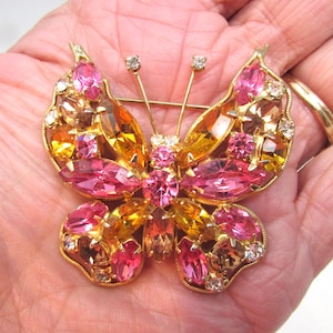 Vintage LaRoco Butterfly Brooch: Pink Topaz & Rhinestone, 1950s Designer Piece