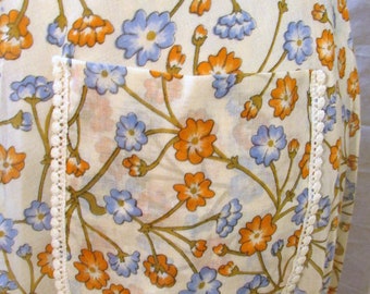 Vintage 1960s 60s California Designer Eddy George Flower Print A Line Maxi Skirt Floral with Sweet Pocket Back Zipper