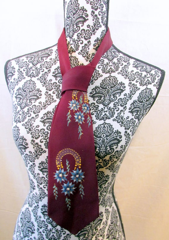 Vintage Handpainted Necktie Wide Neck Tie Hand Pa… - image 2