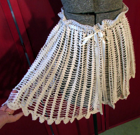 Vintage 70s Mini Skirt Crocheted Skirt Hand Made S