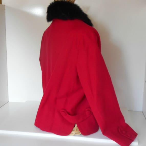 90s italian wool belted jacket with fox fur collar and cuffs