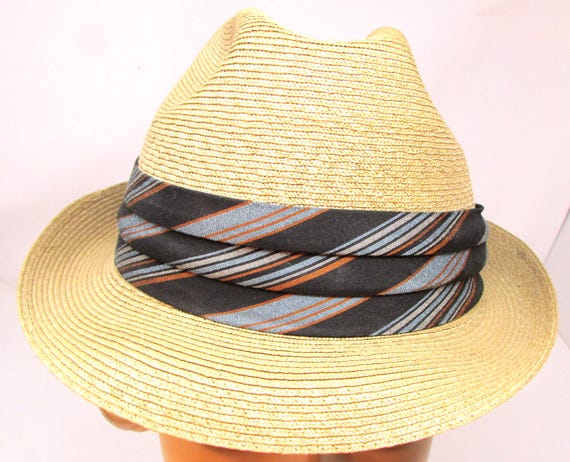 Vintage Italian Milan Straw Fedora Hat, Striped Band, Size 7  display picture 1