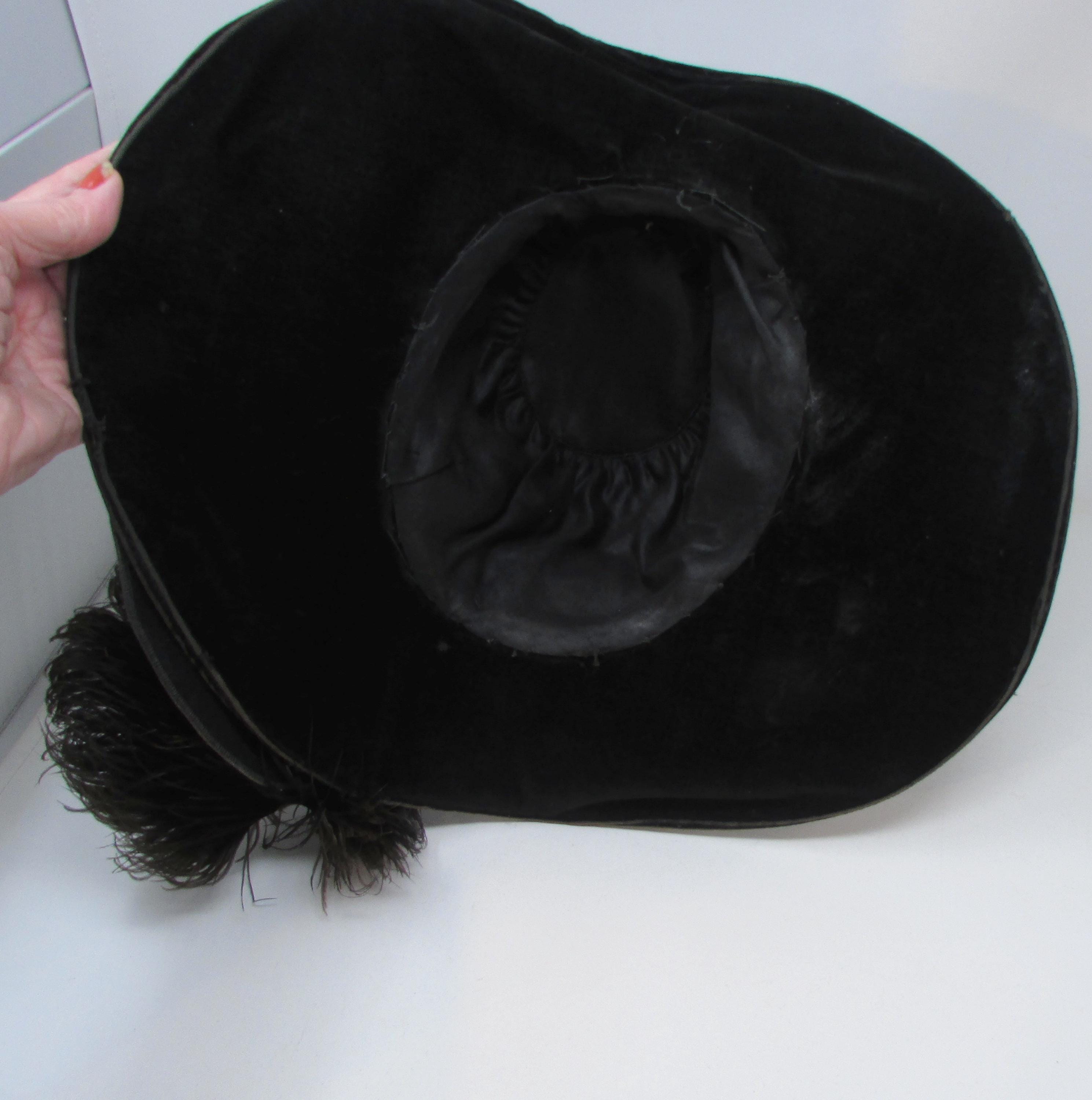 Vintage Lord & Taylor Black Velvet Kentucky Derby Wide Brim Feathers Dress Hat M22019 ( Black hat ) Kentucky Derby hat Church hat Wedding  main image 2