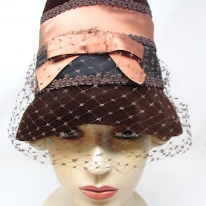 Vintage Designer Hat by Flechet of Paris, Junior B Labeled French Brown Velvet Mod Hat Bucket Hat Style Stylish Hat Mod Hat Made in France