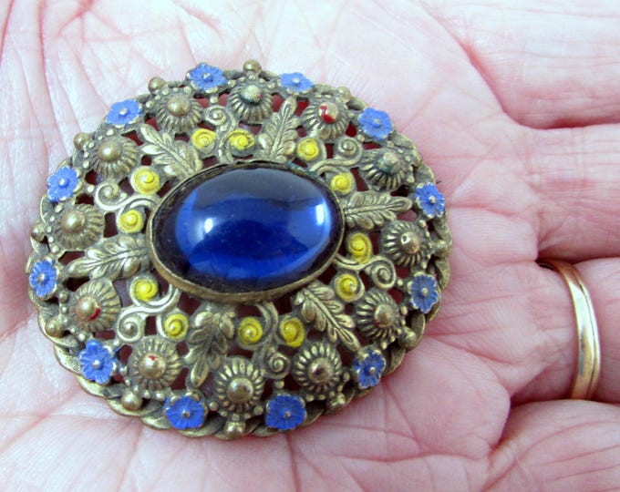 1930s hand painted wood brooch main image 1