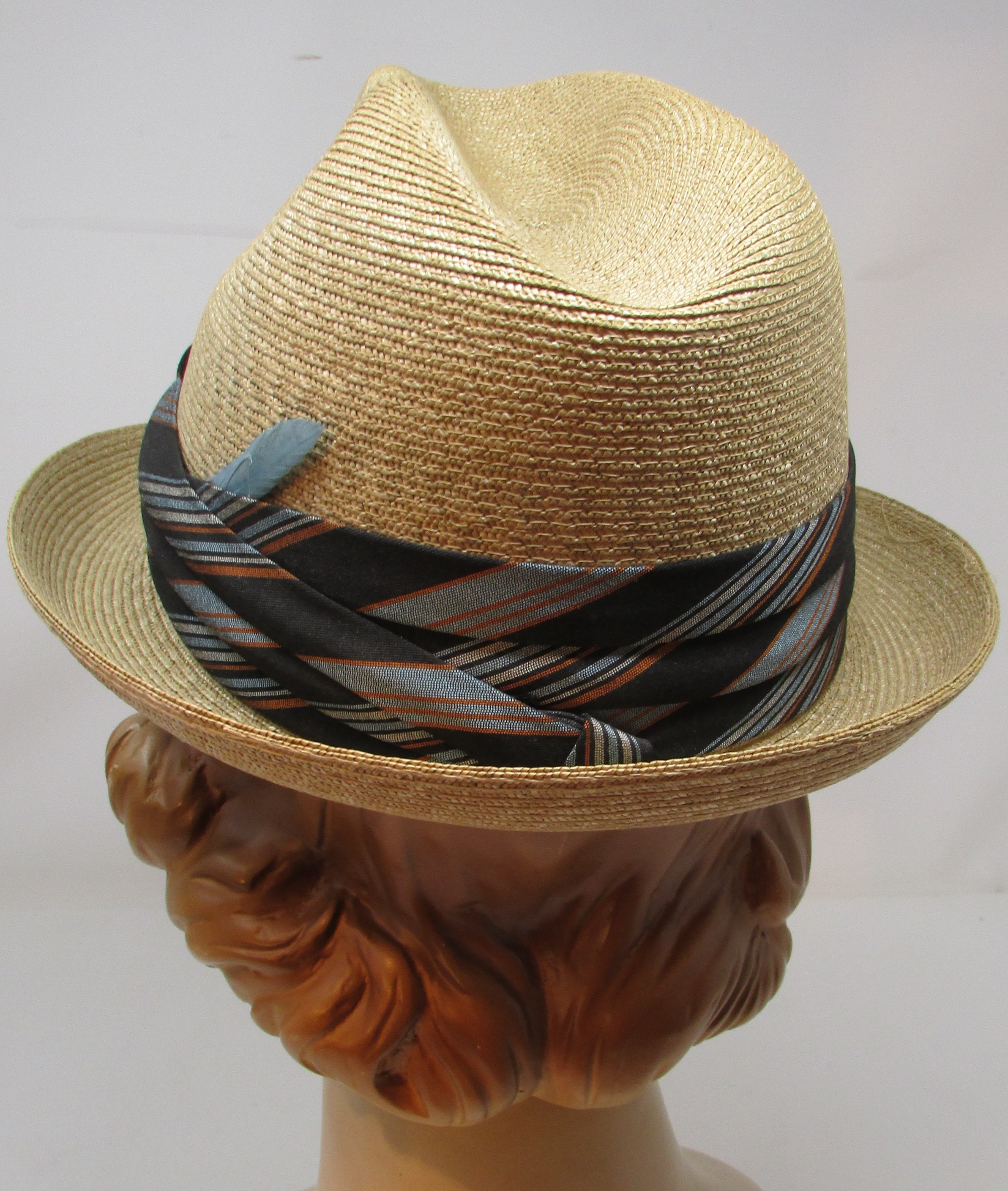Vintage Genuine Italian Milan Straw Fedora Hat With Striped
