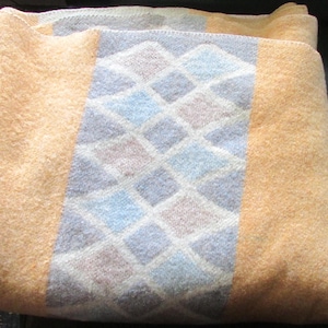 Vintage Pendleton Wool Blanket Geometric Shapes in Gray Turquoise Brown Hand Stitched Camp Blanket