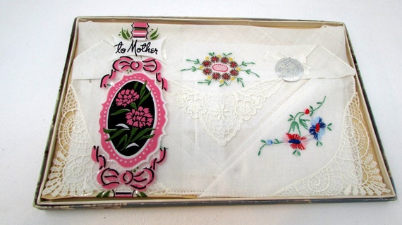 Vintage Boxed Set Swiss Embroidered Tiny Flowers … - image 1