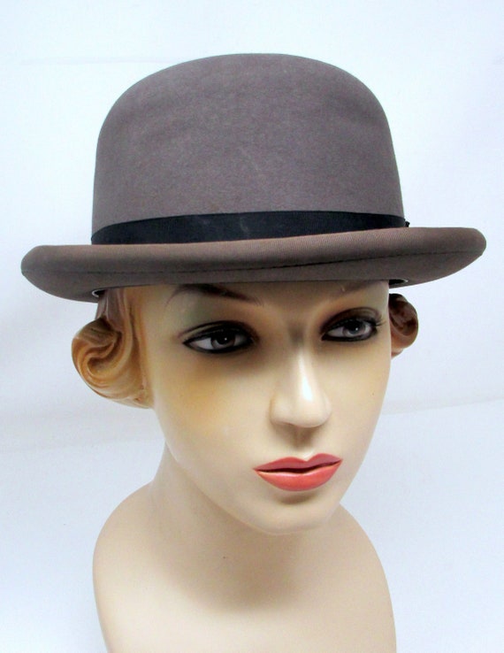 Vintage Bowler Derby Brown Gray Taupe Charlie Chap