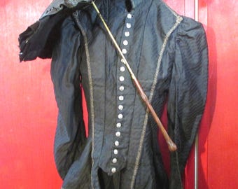 Victorian Dress Two-piece Dress with Authentic Museum Quality Black Steampunk Authentic Marcasite Buttons Boning Vintage Antique