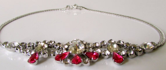 Vintage Rhinestone Choker Bridal Necklace Pink an… - image 3