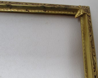 Vintage Art Deco/ Art Metal Picture Frame Brass tone with cool white washed over Gold Metal 11 x 14  Holds 10 x 13 Photo opening