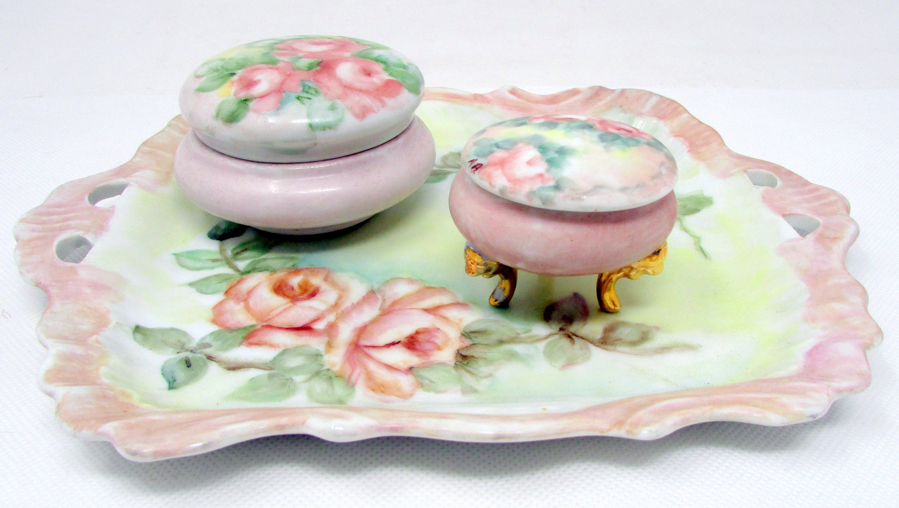Vintage Porcelain Dresser set Tray Ring Box Jewelry Casket Etsy
