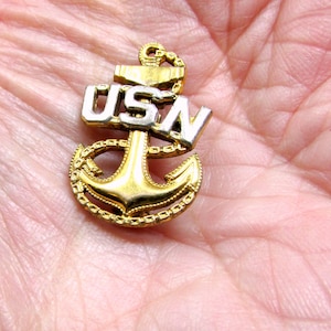 Vintage U.S. Navy USN Anchor Pin 1/20 10K Gold Filled N.S. Meyer Inc. WWII Era Chief Petty Officer Military Insignia Silver Anchor Brooch
