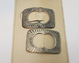 Antique Silver Shoe Buckles New Old Stock Vintage Pair of Shoe Buckles Lovely Design Original Department Store Card