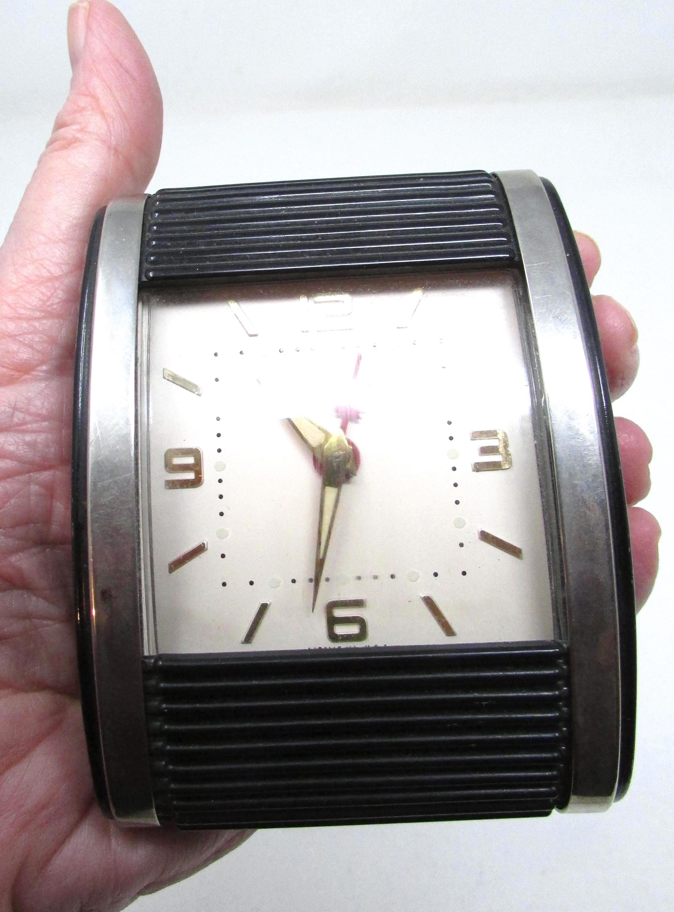 Vintage Westclox Travel Alarm Clock, Roll Top Folding Stand, Art