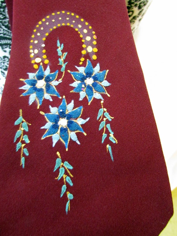 Vintage Handpainted Necktie Wide Neck Tie Hand Pa… - image 3