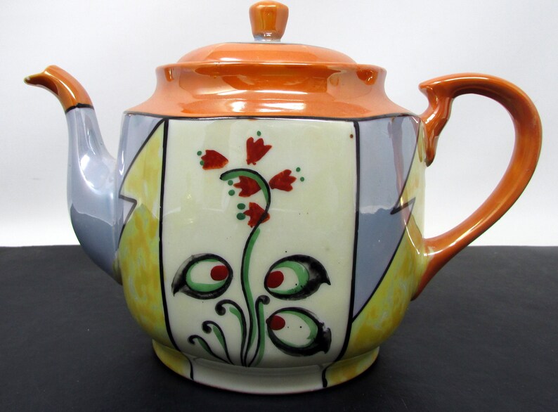 Vintage Lusterware Teapot With Hand Painted Design Etsy