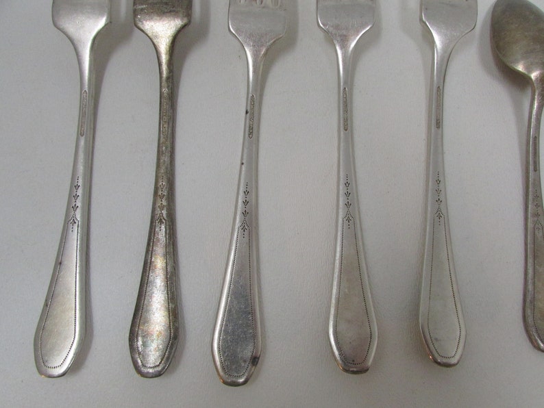 Vintage Community Plate Flatware 9 pcs Flatware Silverware Lot of Forks and Spoons Sweet Floral Pattern Art Deco image 9