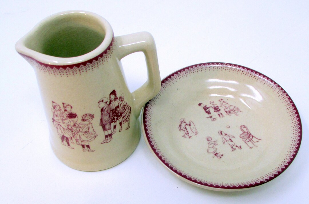 Vintage Child's Tea Party Milk Jug Pitcher and Bowl Moulin Roty
