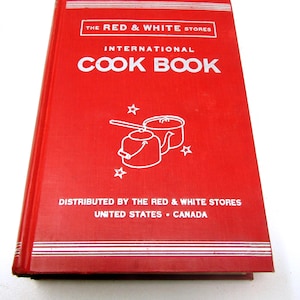 Vintage Red & White Stores International Cookbook – Mid-Century Recipes from World-Famous Chefs – Bridal Shower Gift Idea
