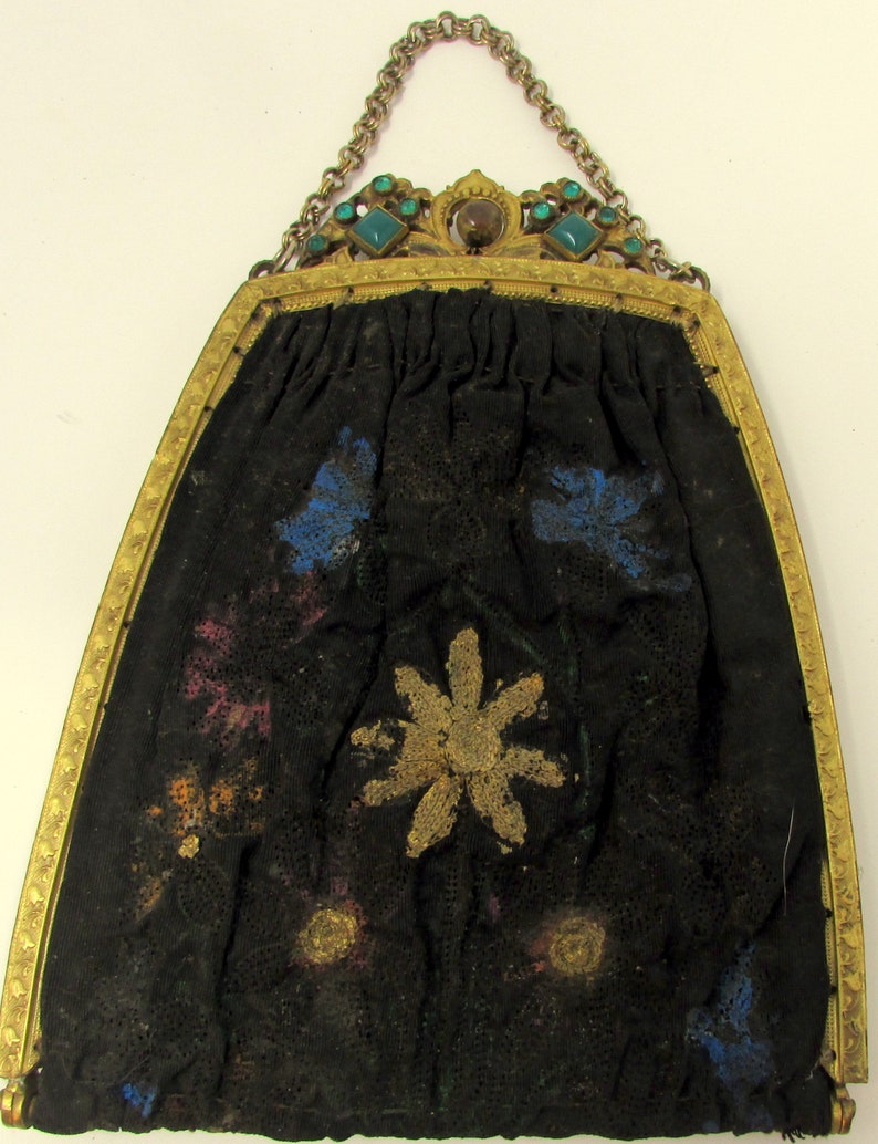 Victorian Chatelaine Sewing Kit Purse Antique Purse Jewels Sewing Chatelaine Vintage Jewelled Purse
