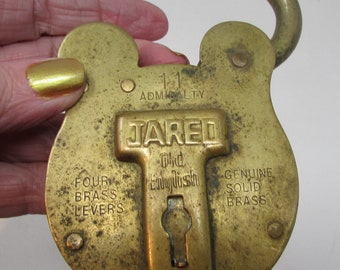 Vintage Solid Brass Jared Padlock 11  Antique Padlock Jas Morgan & Sons Justin Square Old English Large Padlock No key