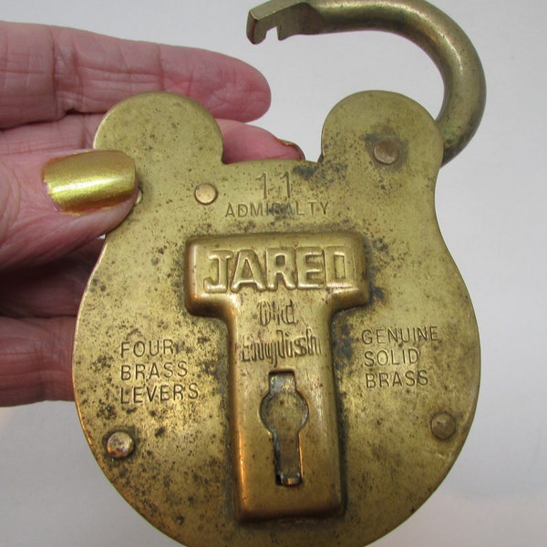 Vintage Solid Brass Jared Padlock 11  Antique Padlock Jas Morgan & Sons Justin Square Old English Large Padlock No key