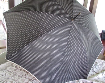 Vintage Umbrella Parasol Black and White Polka Dots Umbrella with Crocheted Edge Dainty Super Cute Perfect for Wedding