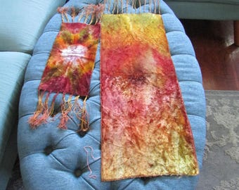 Vintage 1970s Hand Dyed Velvet Scarves Lot of 3 Tie Dye Fringe Boho Textile Panels