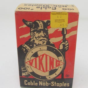 Grapas con punta de cable de la marca Viking de los años 50 en caja de cartón original Herramientas Publicidad