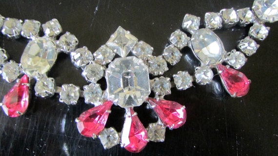 Vintage Rhinestone Choker Bridal Necklace Pink an… - image 2